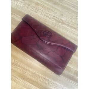 Buxton Wallet Checkbook Cover/Card Holder Red Brown Leather Kiss Lock Coin